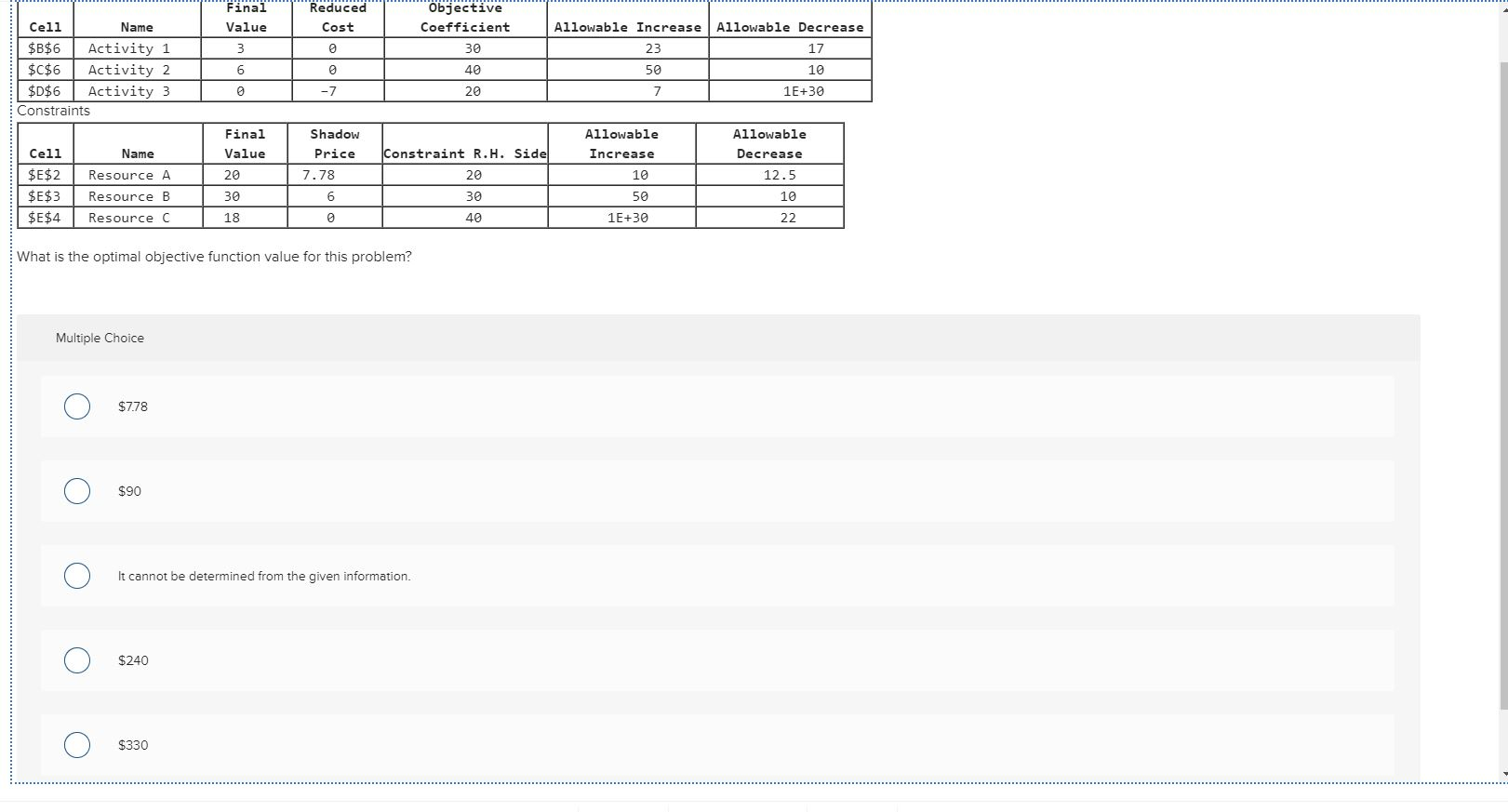 Variable cells 27 Final Value 3 Reduced Cost