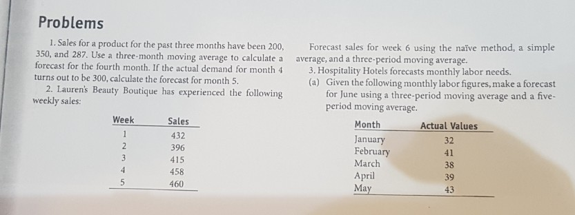 Problems 1. Sales for a product for the past