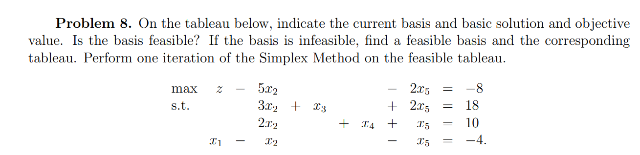 Problem 8. On the tableau below, indicate the