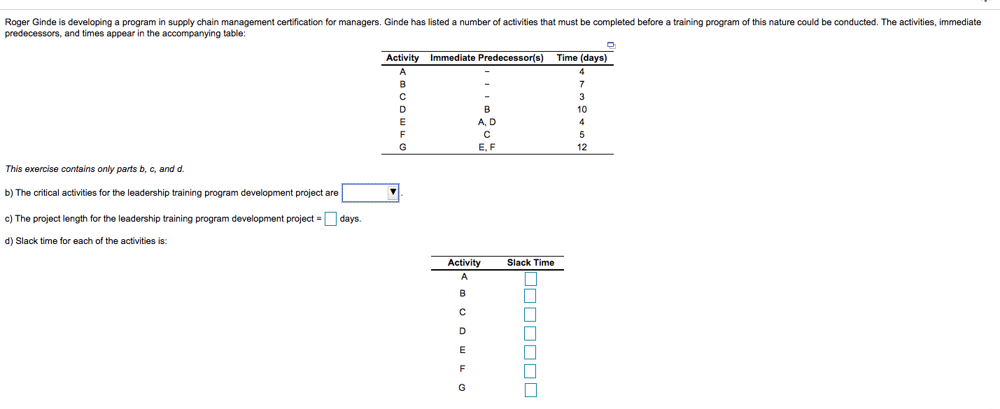 Roger Ginde is developing a program in supply