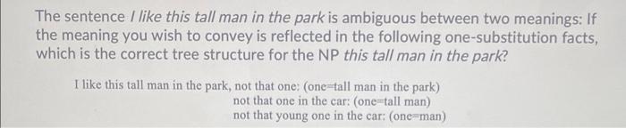 The sentence I like this tall man in the park is