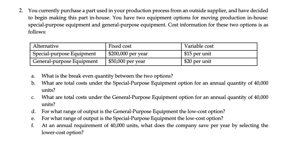 2. You currently purchase a part used in your