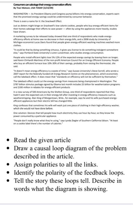 - Read the given article - Draw a causal loop