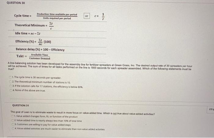 QUESTION 30 Production time available per period