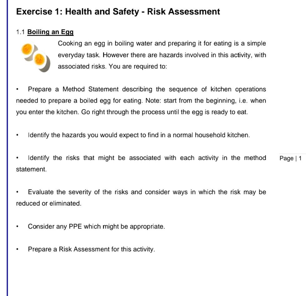 Exercise 1: Health and Safety - Risk Assessment
