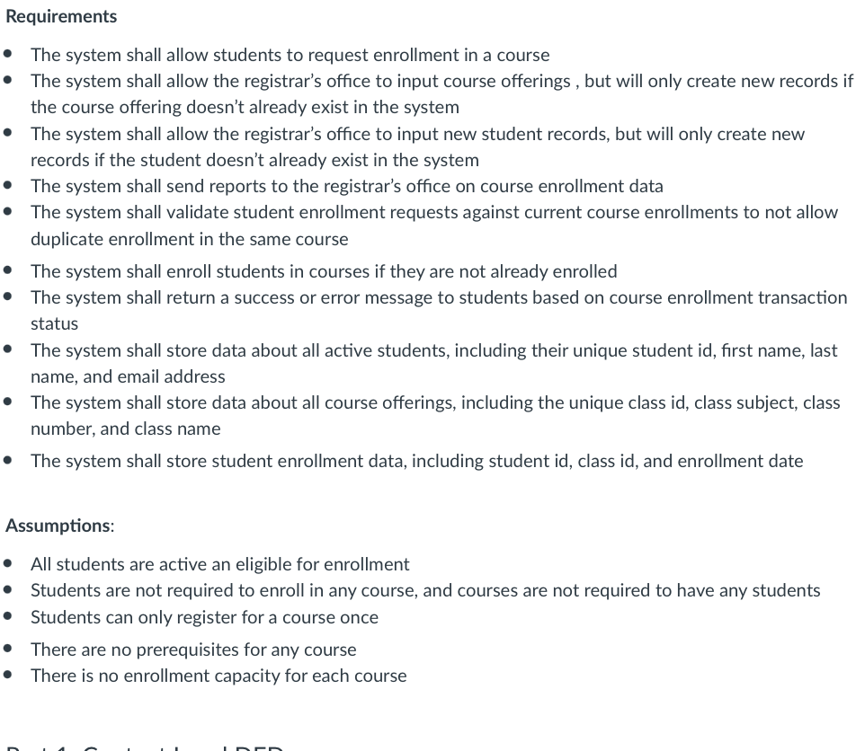 Requirements . The system shall allow students to