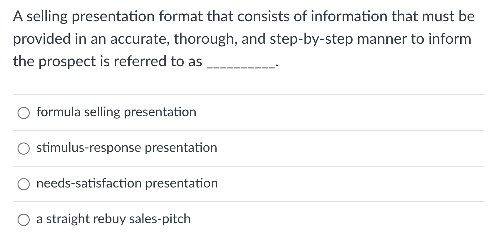 Marketing A selling presentation format that