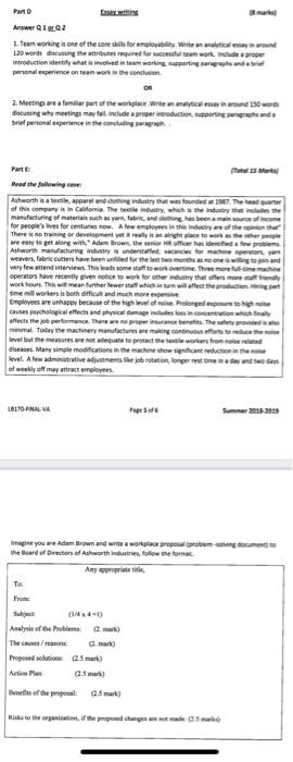 Part Answer Q1 Q2 1. Ten working as one of the