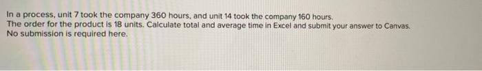 In a process, unit 7 took the company 360 hours,