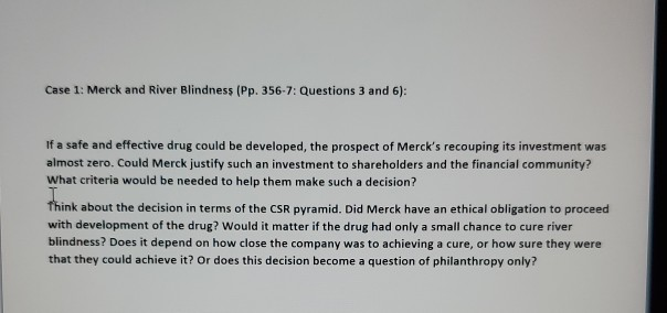 case 1: Merck and River Blindness (Pp. 356-7: