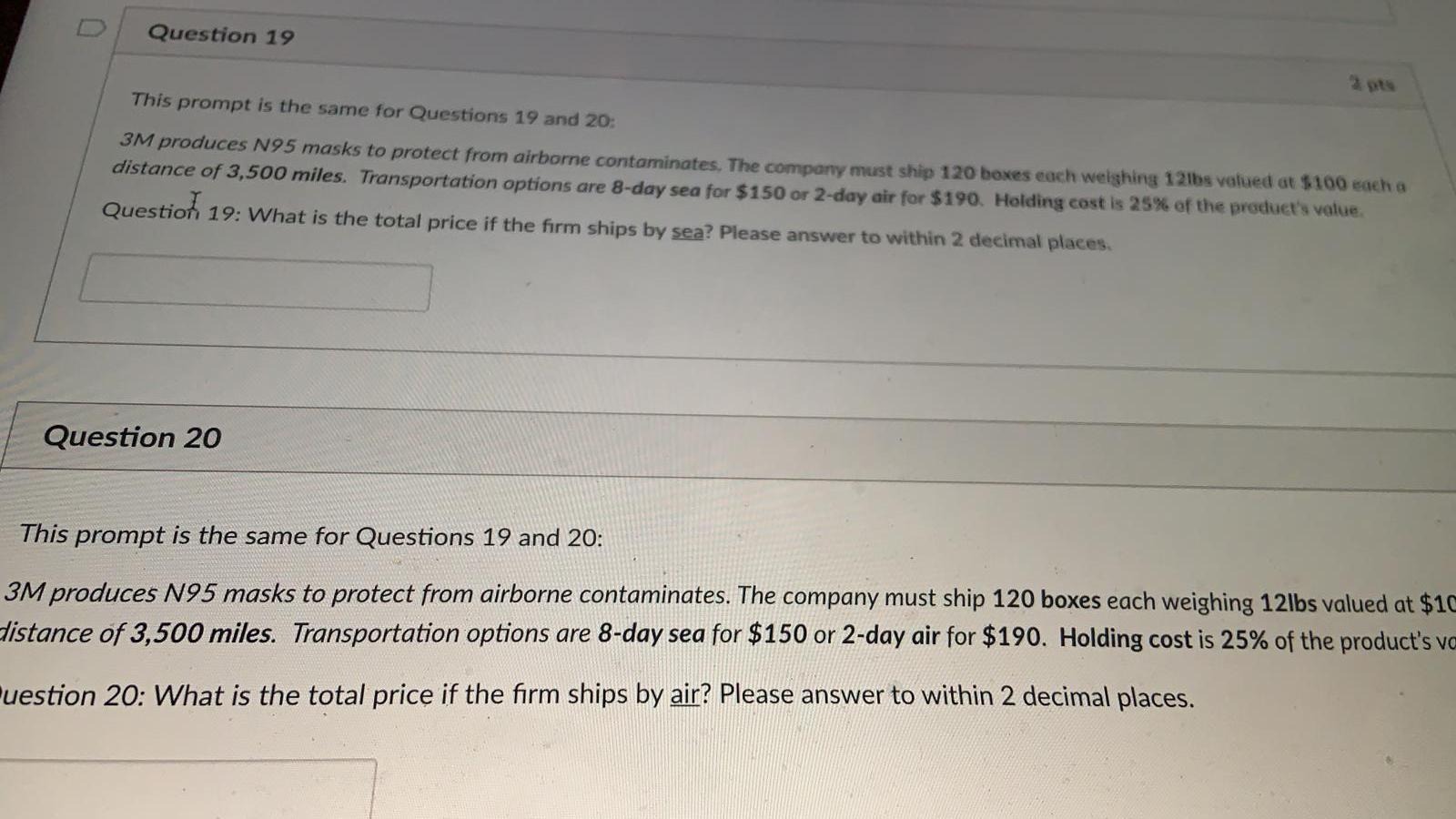 Question 19 This prompt is the same for Questions