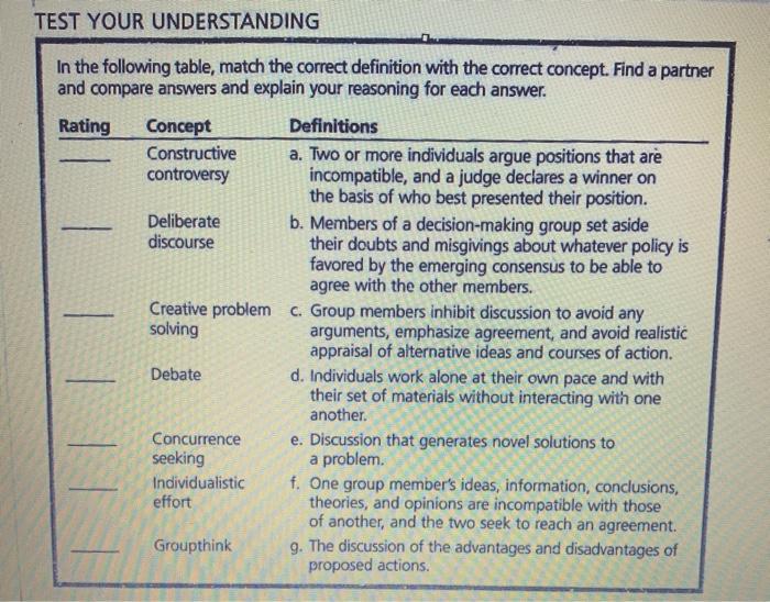 TEST YOUR UNDERSTANDING In the following table,