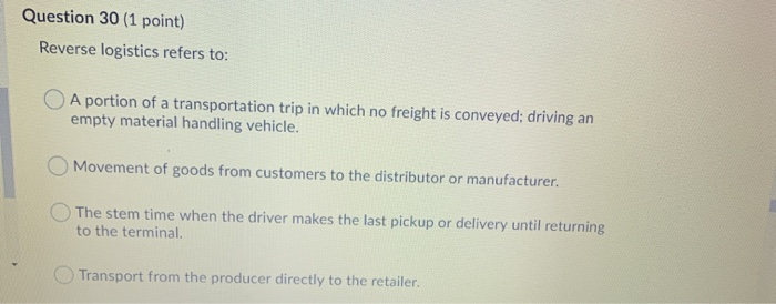 Question 28 (1 point) Distribution Requirements