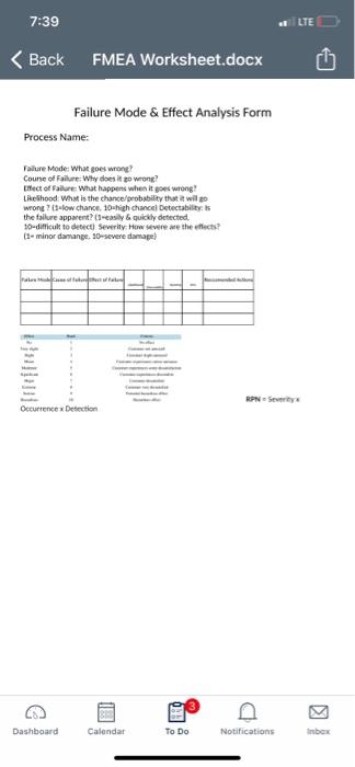 create Failure Mode and Effect Analysis using a