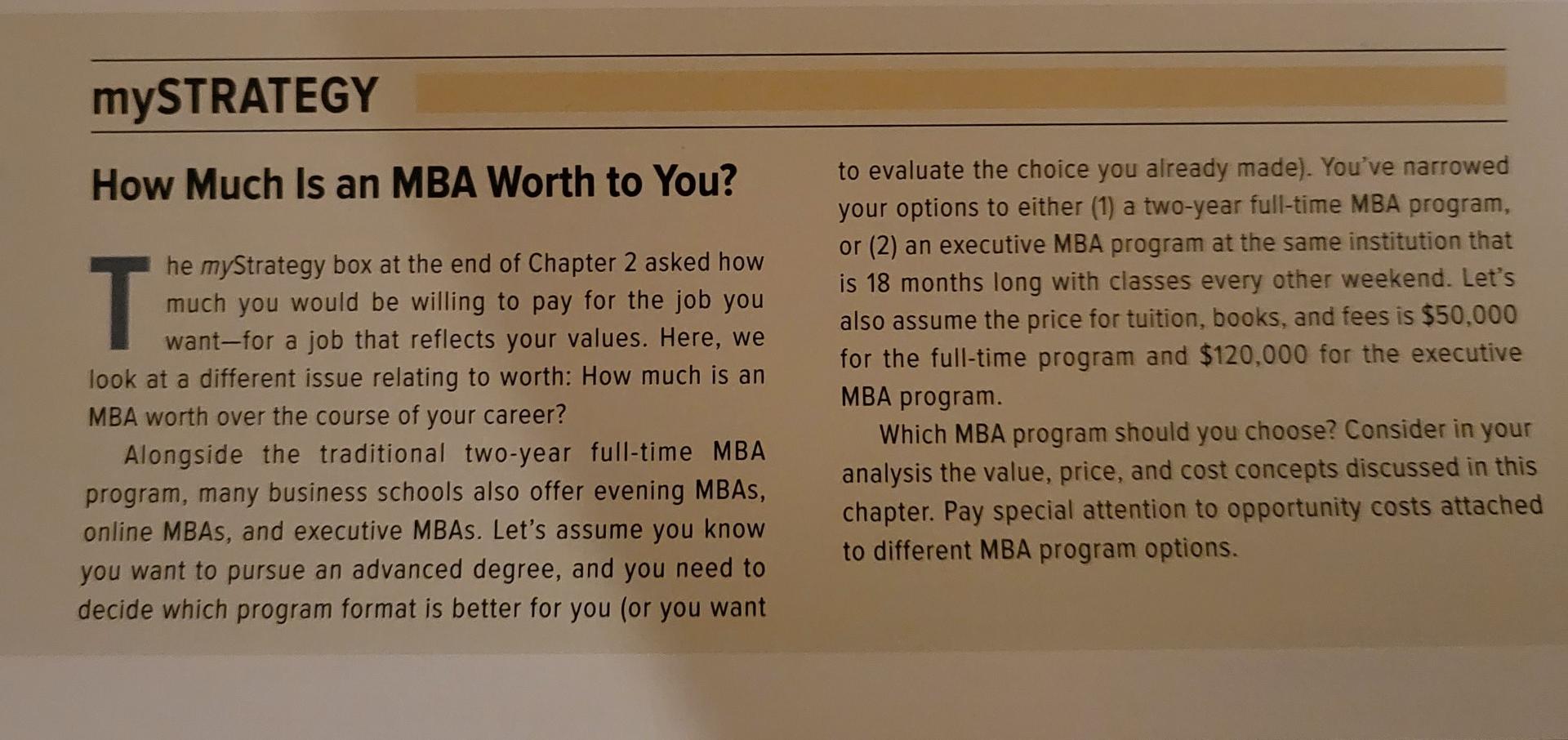 response 300 words mySTRATEGY How Much Is an MBA