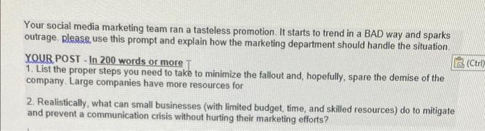 (Ctrl) Your social media marketing team ran a