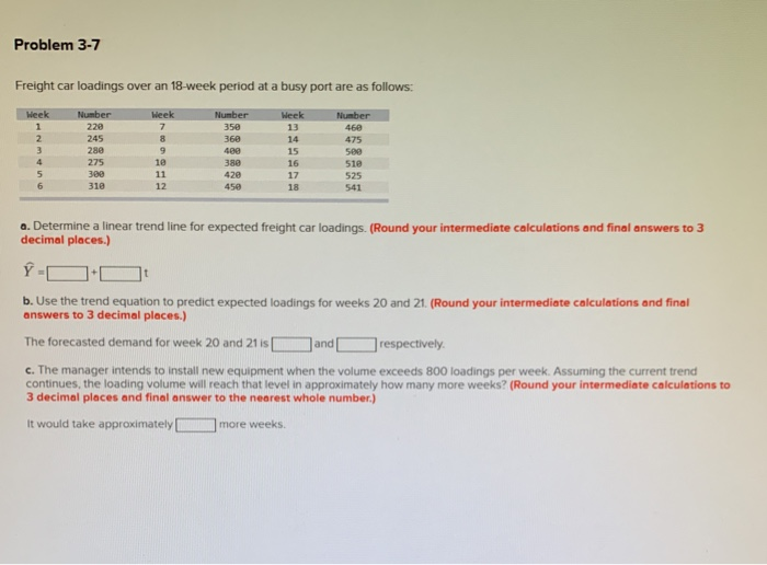 Problem 3-7 Freight car loadings over an 18-week