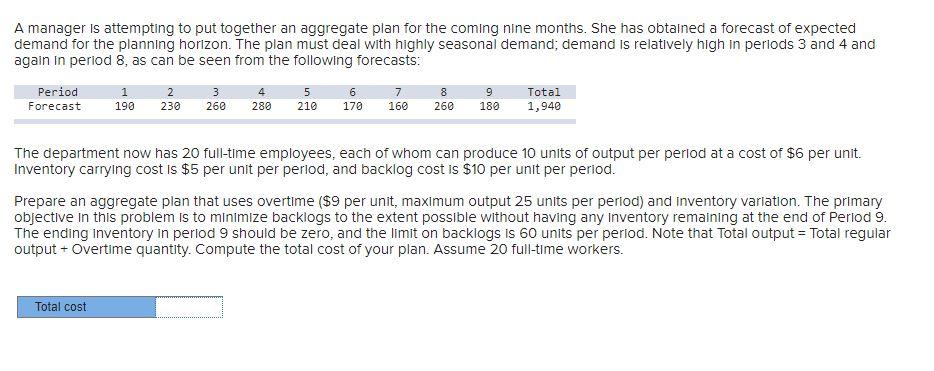 A manager is attempting to put together an