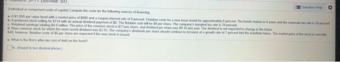 Question Help O Individual or component costs of