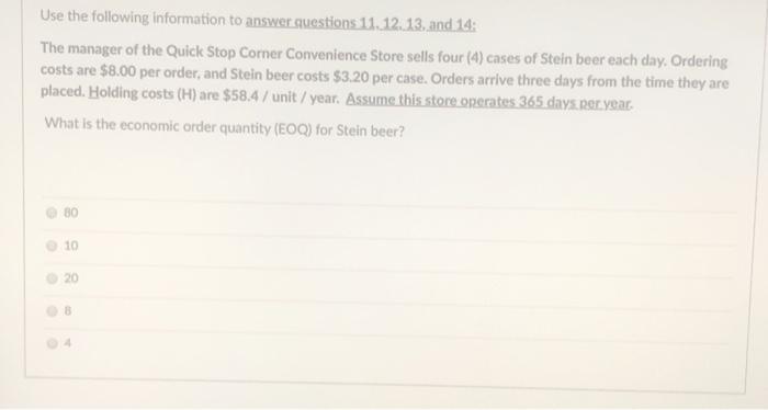 Use the following information to answer questions