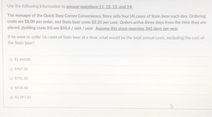 Use the following information to answer questions