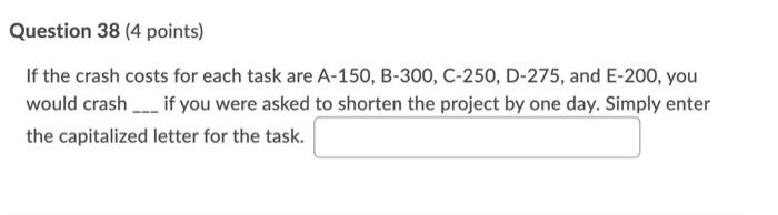 Project Management You are given the following