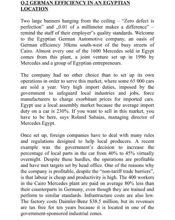 Q.2 GERMAN EFFICIENCY IN AN EGYPTIAN LOCATION Two