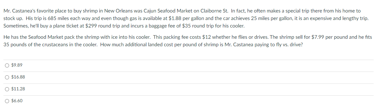 4 Mr. Castanea's favorite place to buy shrimp in