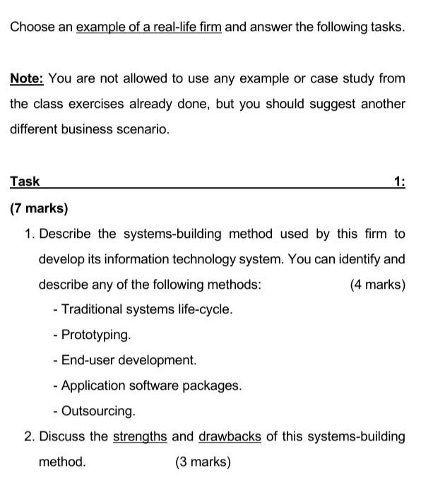 Choose an example of a real-life firm and answer
