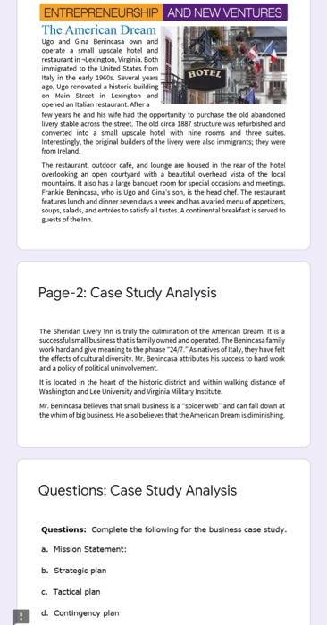 ENTREPRENEURSHIP AND NEW VENTURES The American