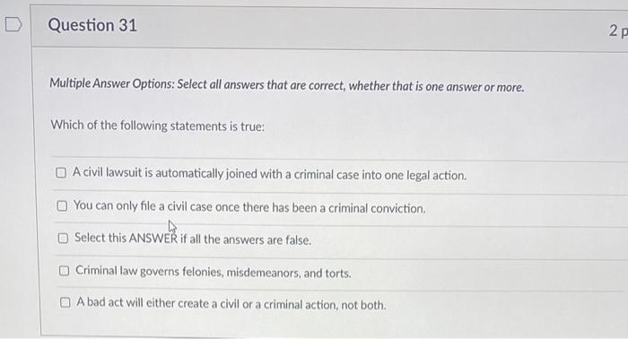 Question 31 2p N Multiple Answer Options: Select
