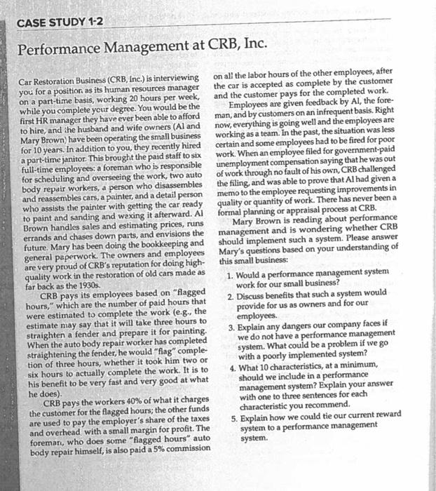 CASE STUDY 1-2 Performance Management at CRB,