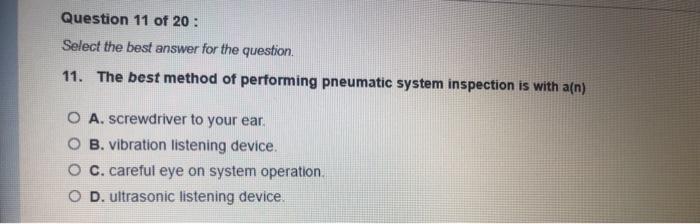 Question 9 of 20 : Select the best answer for the