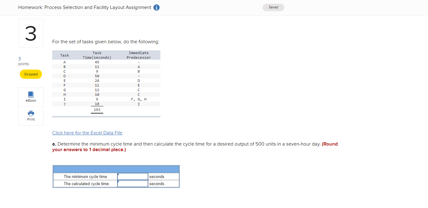 Homework: Process Selection and Facility Layout