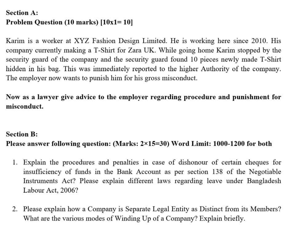 Please solve question 1 ( section A ) . Course:
