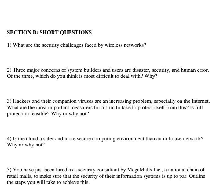 SECTION B: SHORT QUESTIONS 1) What are the