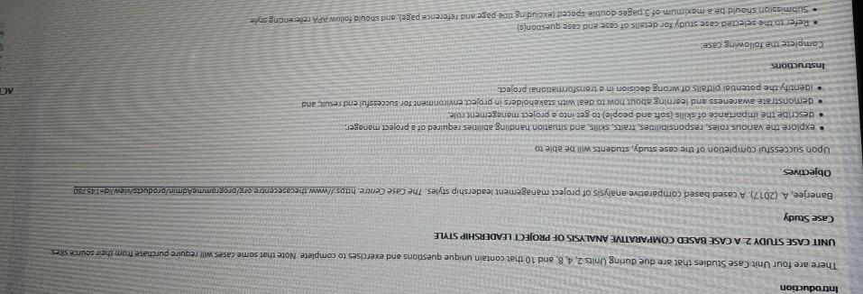 Introduction There are four Unit Case Studies