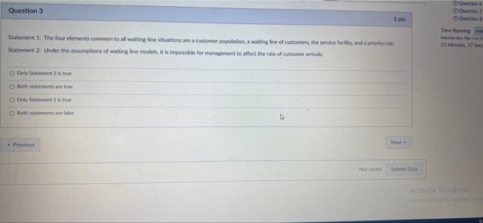 Question 3 Question arstion Questions 1 pts Time