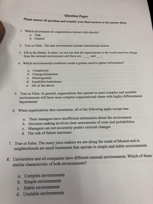 Question Paper Please answer all questions and