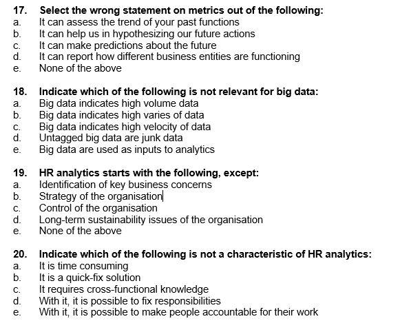 a. C. e. a. 17. Select the wrong statement on