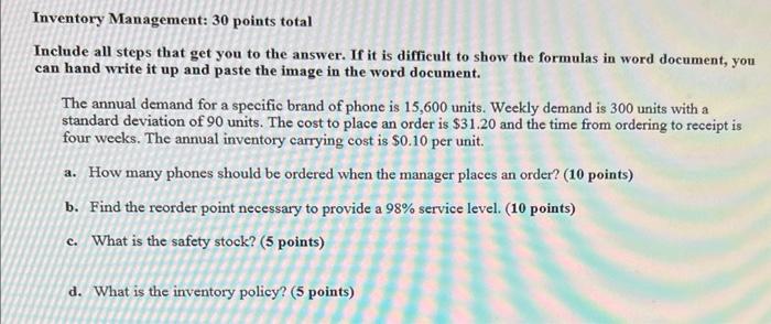 Please include formulas and work towards the