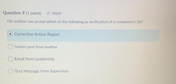 Question 9 (1 point) Saved The auditor can accept