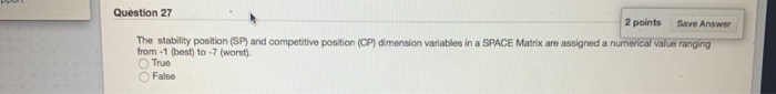 Question 27 2 points Save Answer The stability