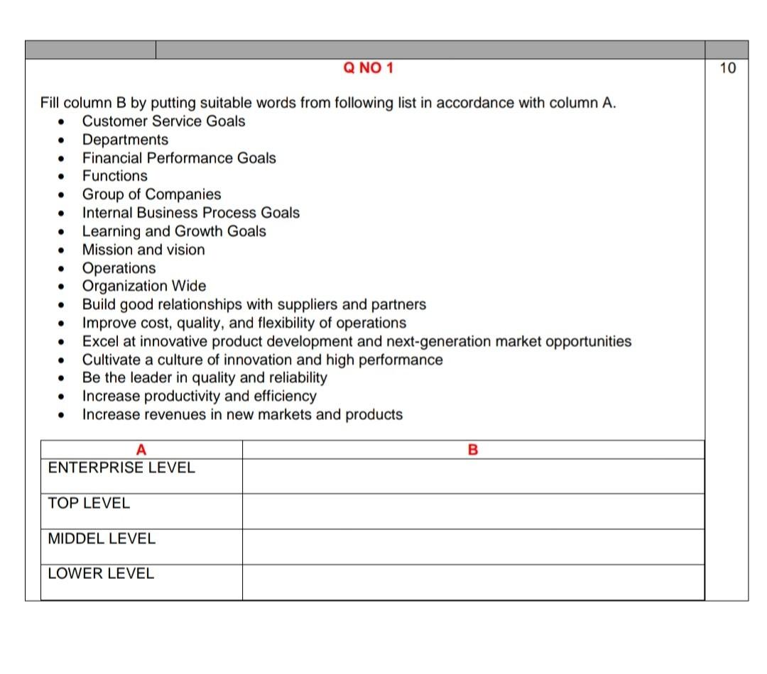 Help me out plz Q NO 1 10 . . . Fill column B by
