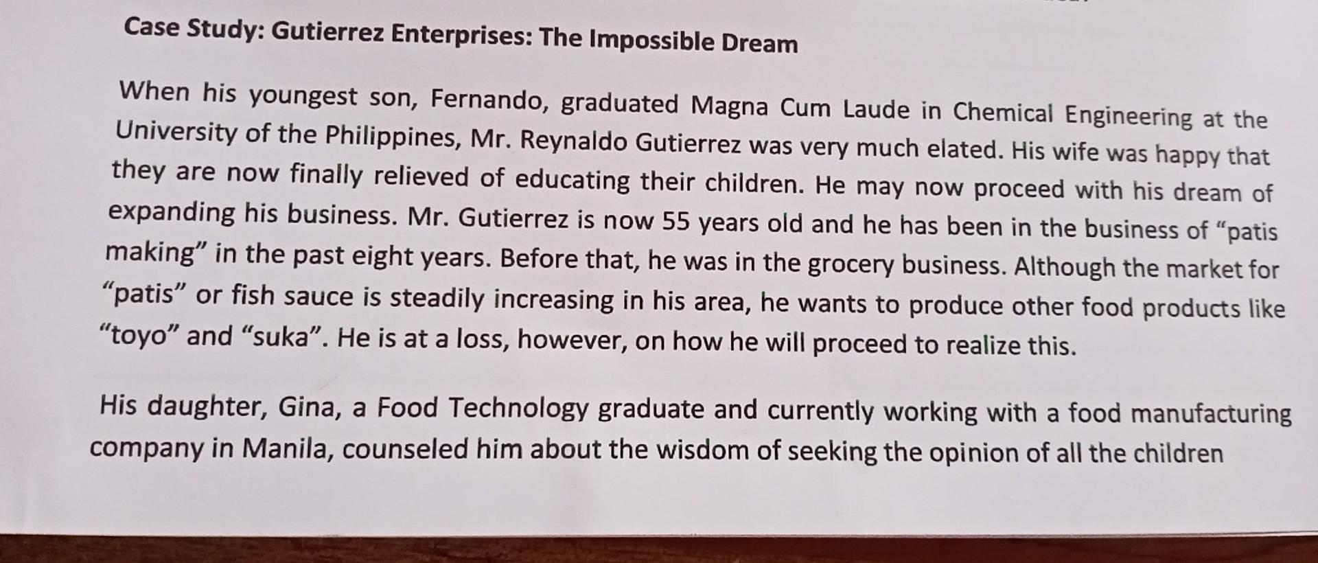 Case Study: Gutierrez Enterprises: The Impossible