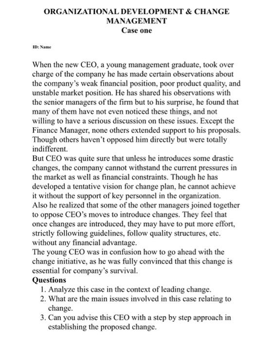 ORGANIZATIONAL DEVELOPMENT & CHANGE MANAGEMENT