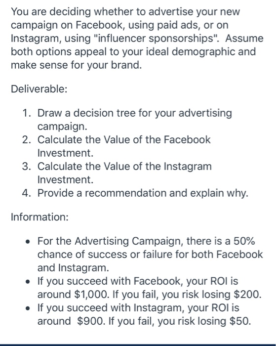 You are deciding whether to advertise your new