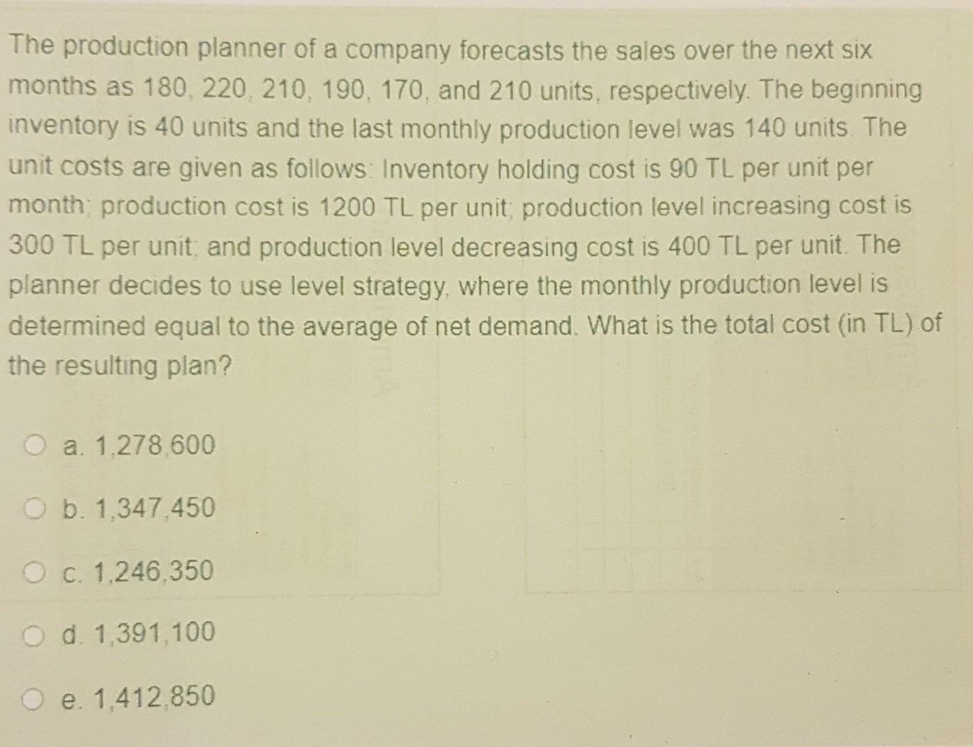 The production planner of a company forecasts the