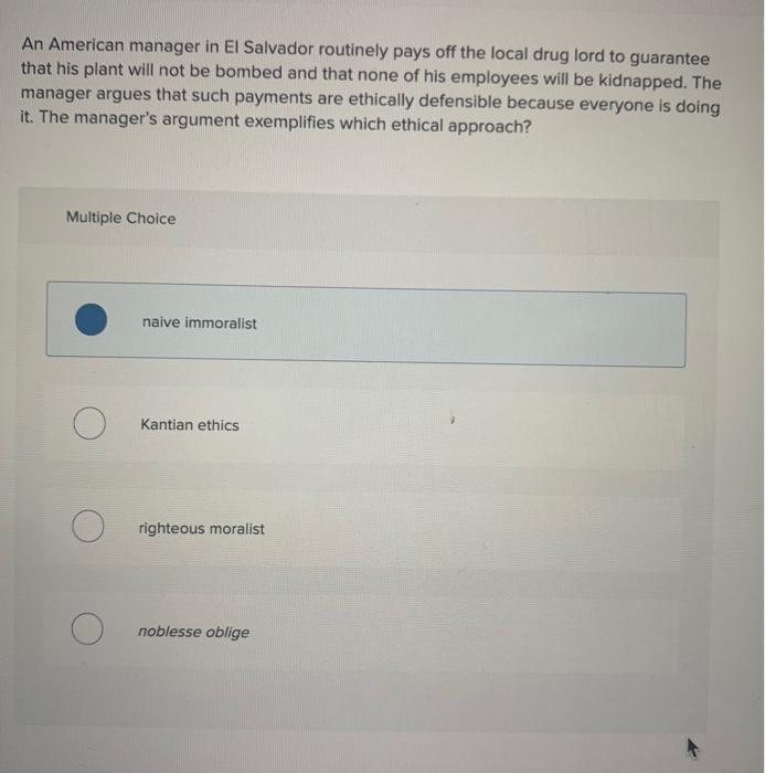 MULTIPLE CHOICE PLS HELP An American manager in
