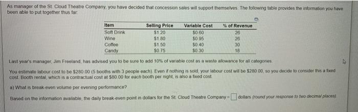 As manager of the St Cloud Theatre Company, you